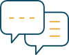 Two overlapping speech bubbles with abstract lines representing text.